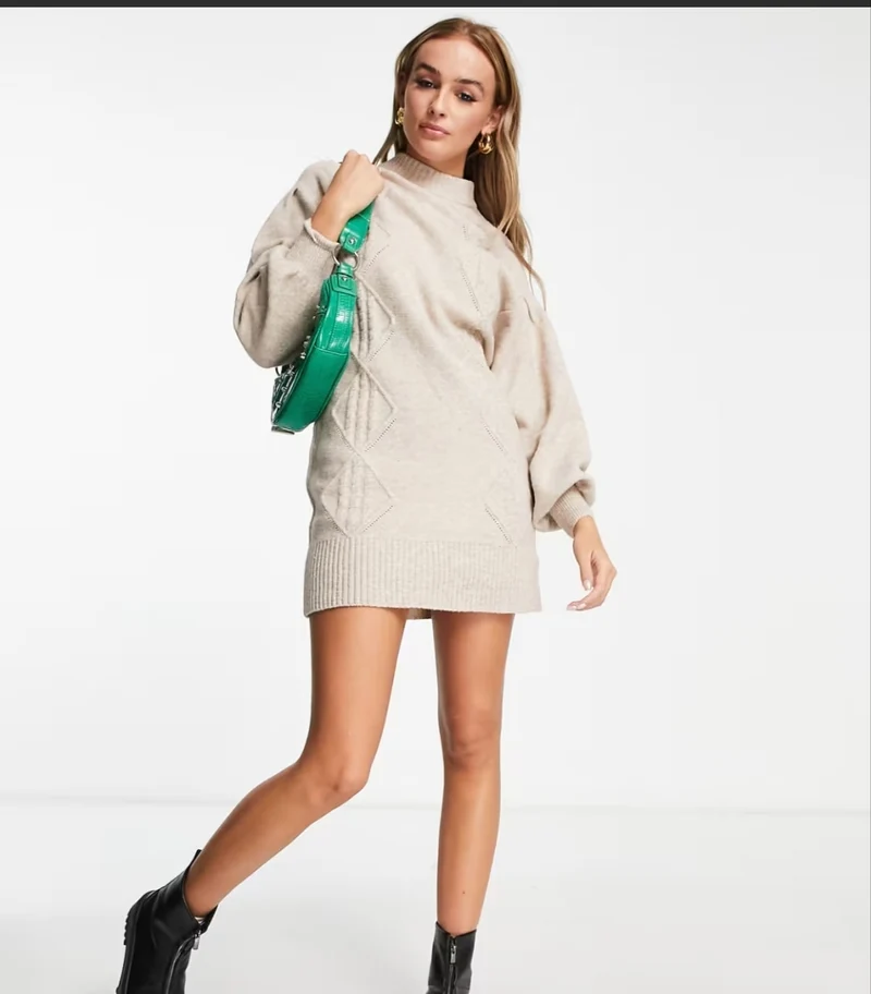 Oversized Knitted Sweater Dress In Cream