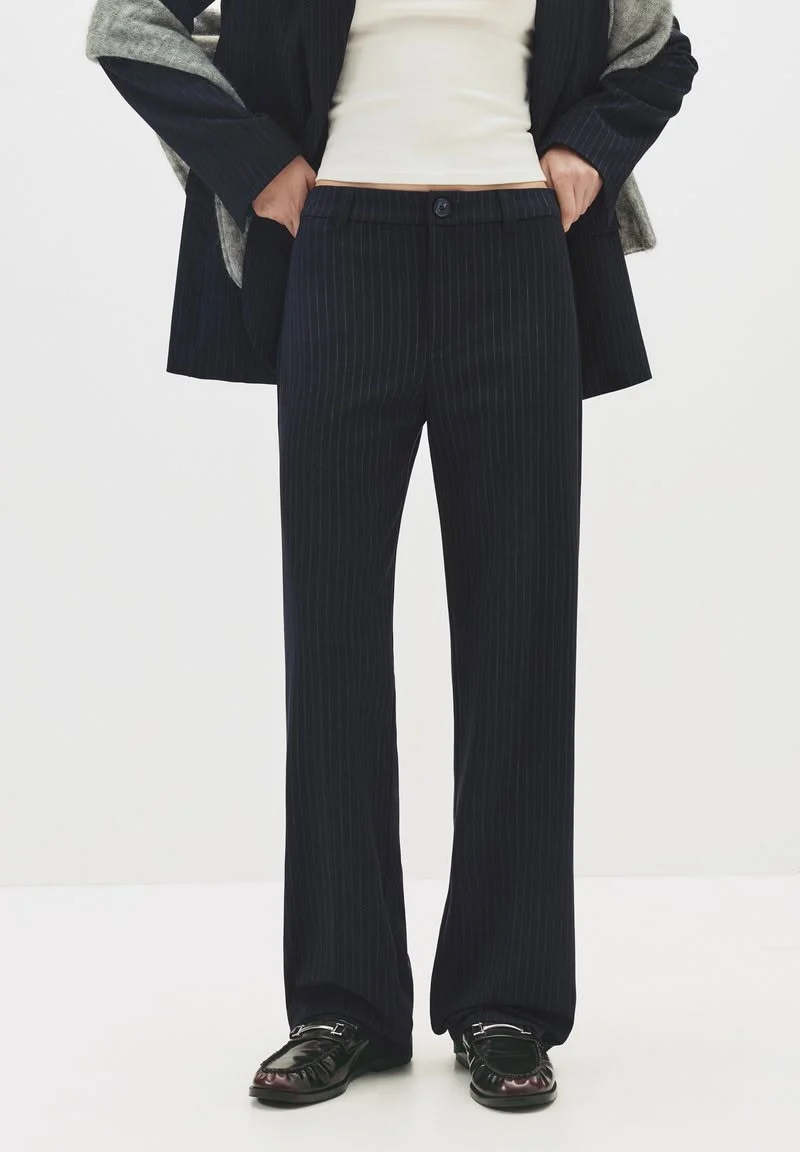 Navy Stripe Smart High Waist Straight Leg Trouser