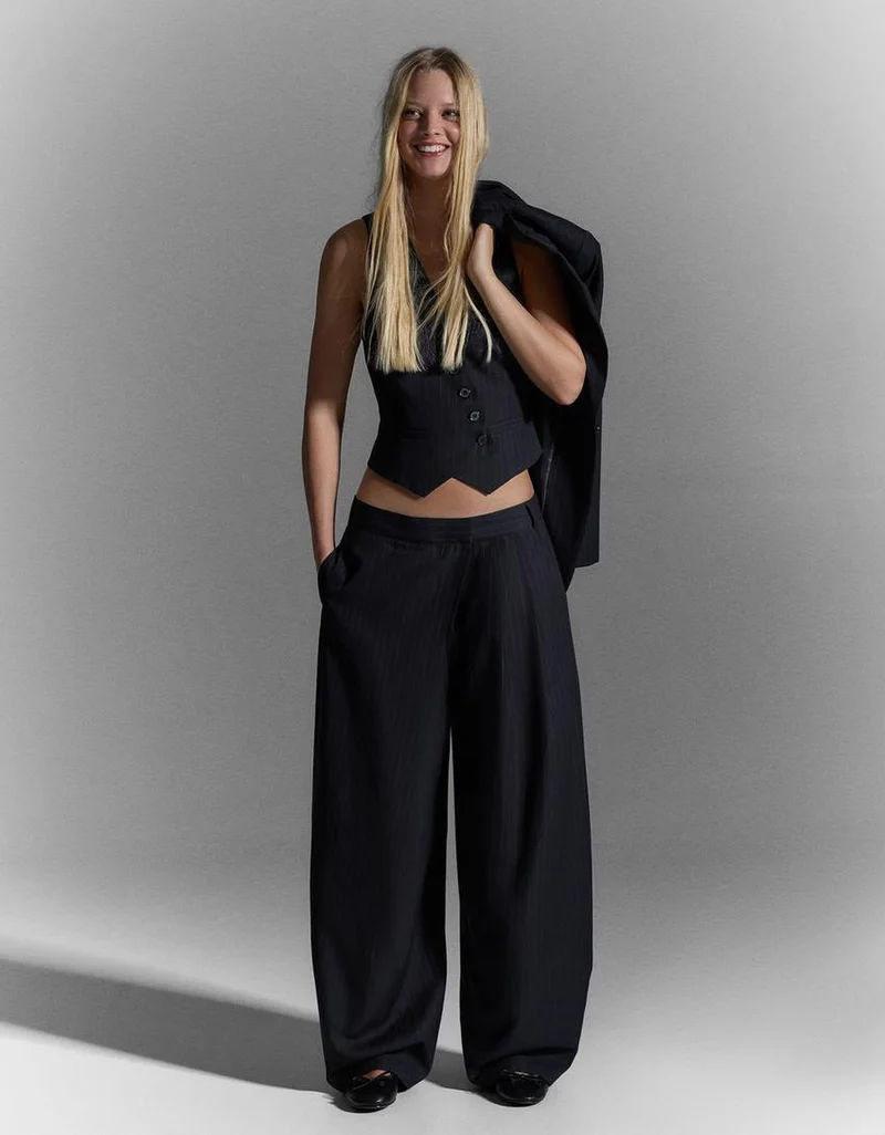 Bershka Crossover Waist Loose Fitting Trouser