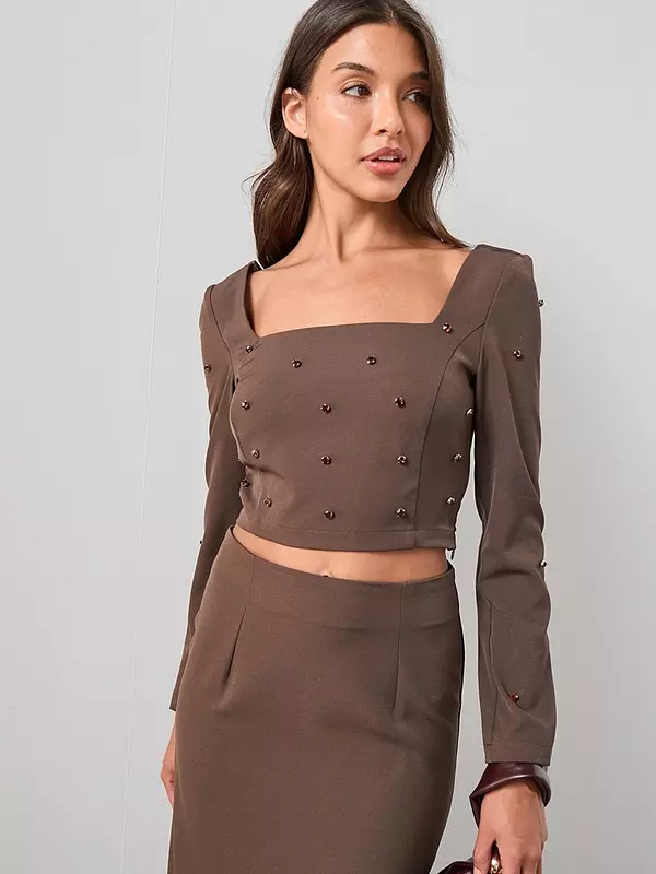 Embellished Detail Top Brown