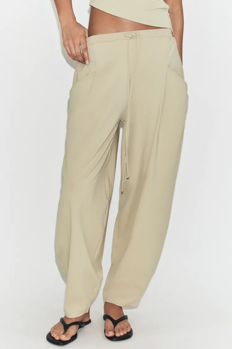Textured Pants with Pockets- Light Green