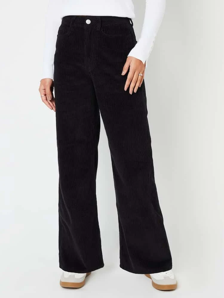 Threadbare Black Wide Leg Corduroy Jeans