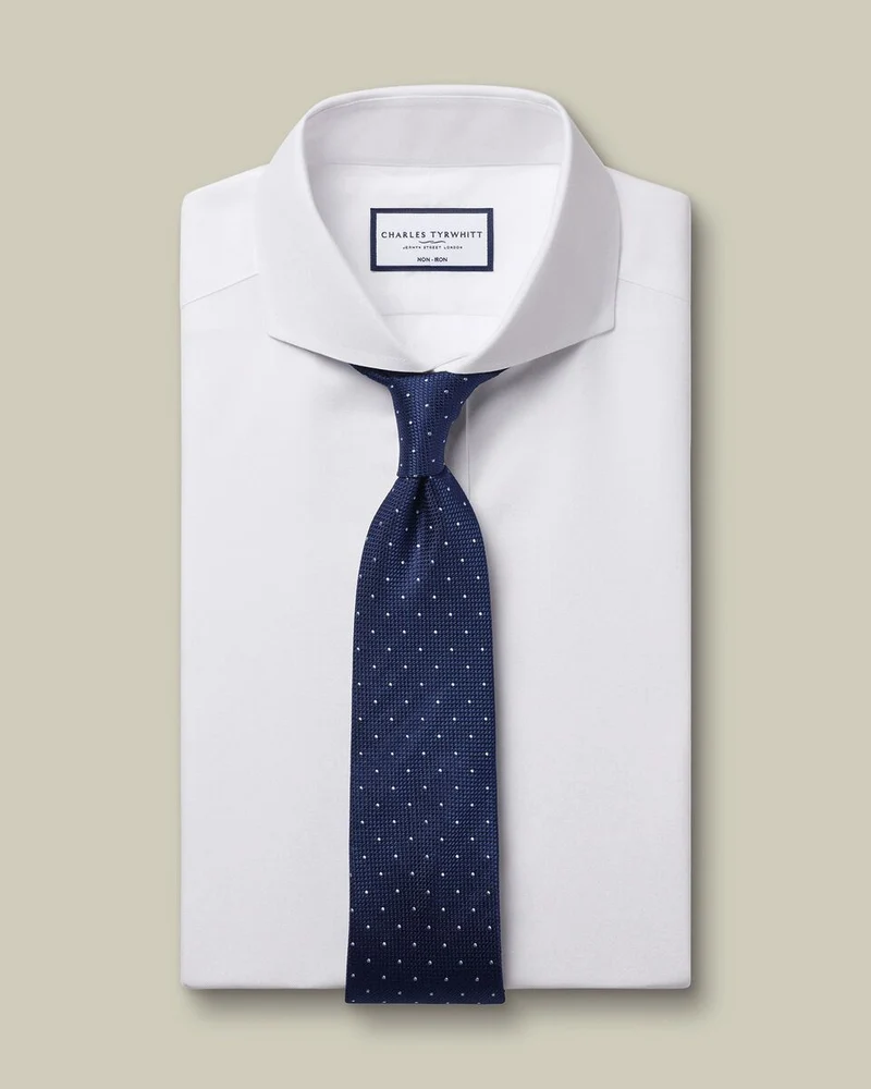 Cutaway Collar Double Cuff Non-Iron Twill Slim Fit Shirt - White