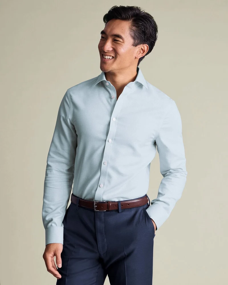 Cutaway Collar Non-Iron Stretch Burlington Weave Slim Fit Shirt - Aqua Green