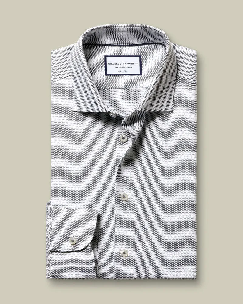 Non-Iron Stretch Texture Slim Fit Shirt - Dark Blue