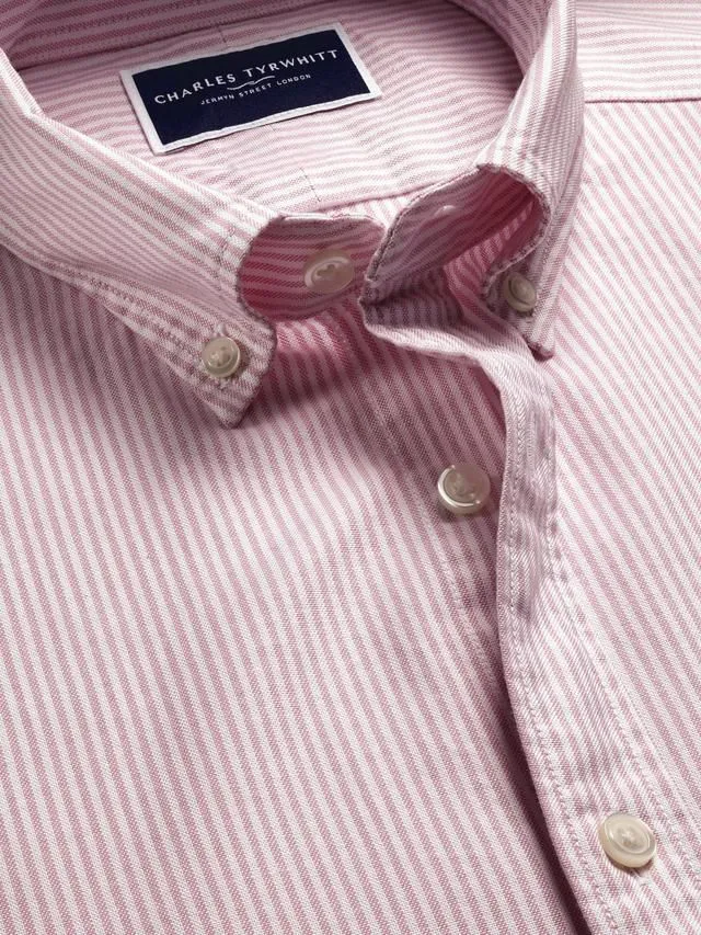 Button-Down Stretch Washed Oxford Stripe Classic Fit Shirt – Pink