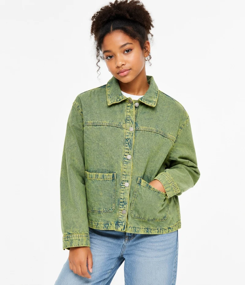 Washed Utility Denim Jacket – Green