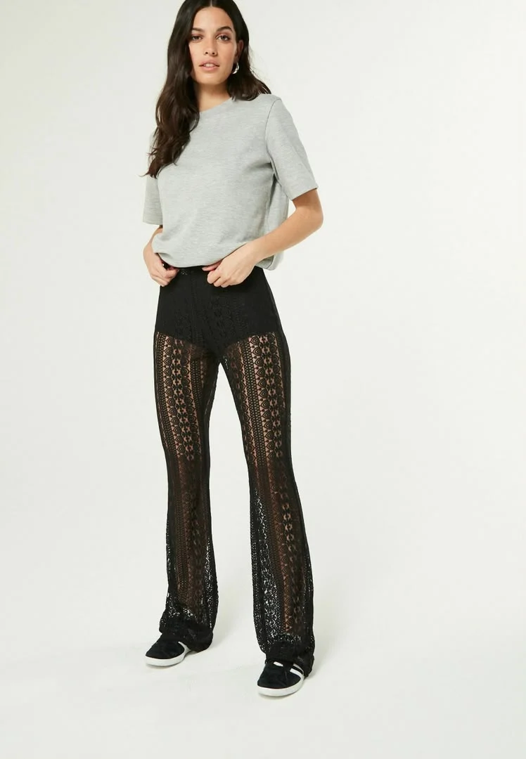 Black Lace Flared Trousers