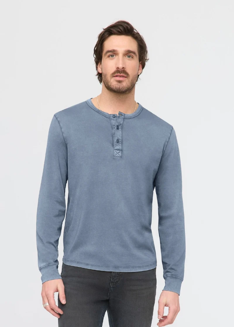 PurePima Vintage Henley - Washed Stone Blue