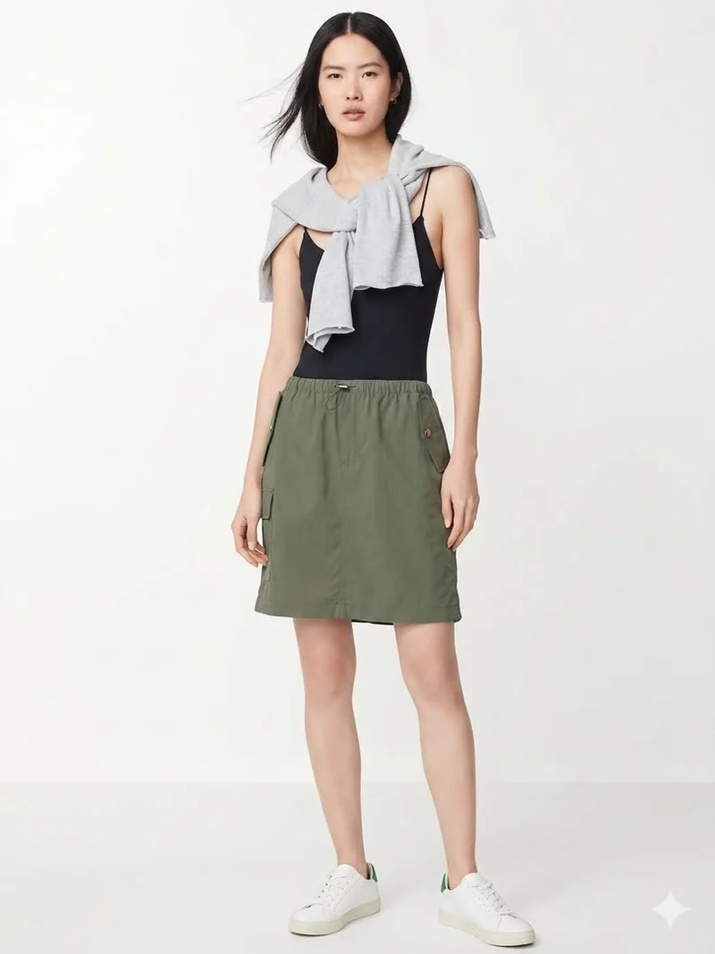 Khaki Green Cargo Mini Skirt