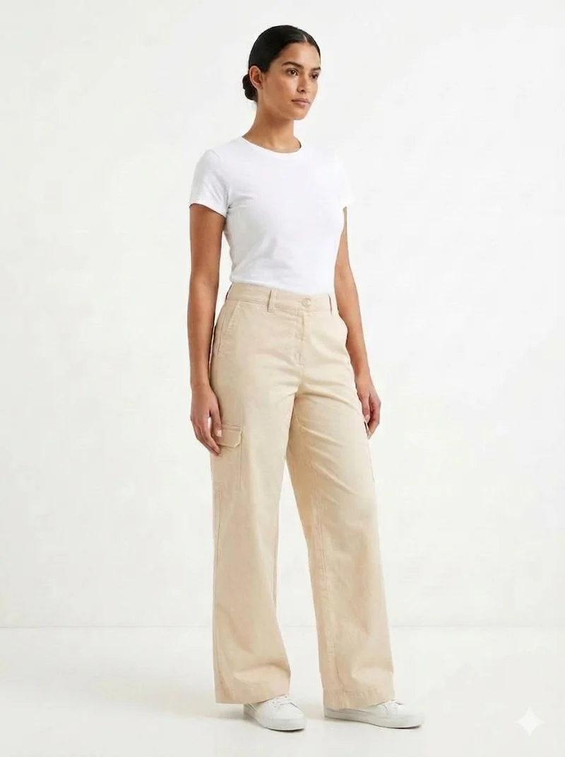 Beige Wide Leg Cargo Trouser