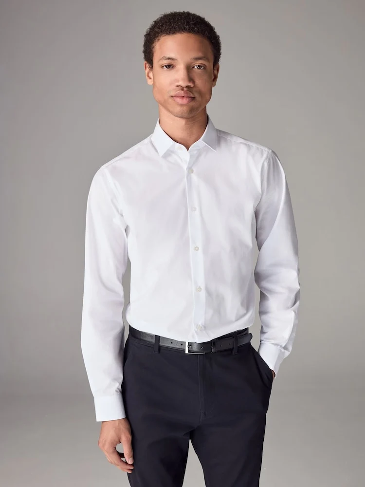 Easy Care Single Cuff Smart Slim Fit Shirt - White