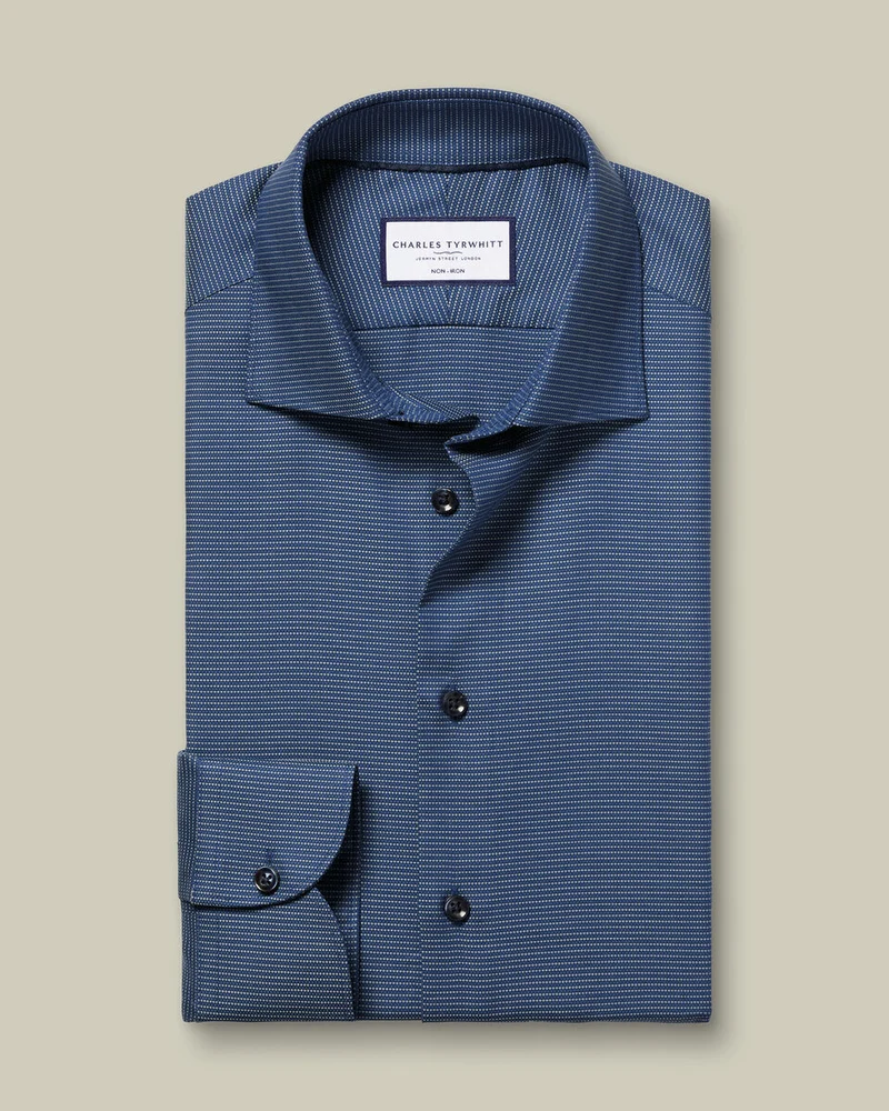 Non-Iron Stretch Circle Texture Shirt - Royal Blue