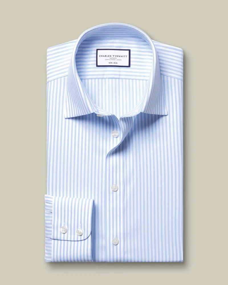 Classic Collar Non-Iron Royal Oxford Stripe Slim Fit Shirt - Sky Blue