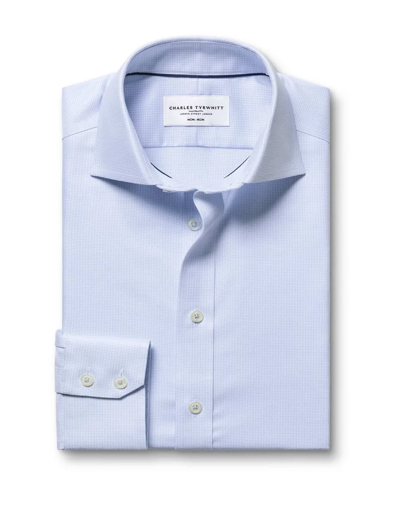 Cutaway Collar Non-Iron Stretch Greenwich Weave Slim Fit Shirt – Light Blue