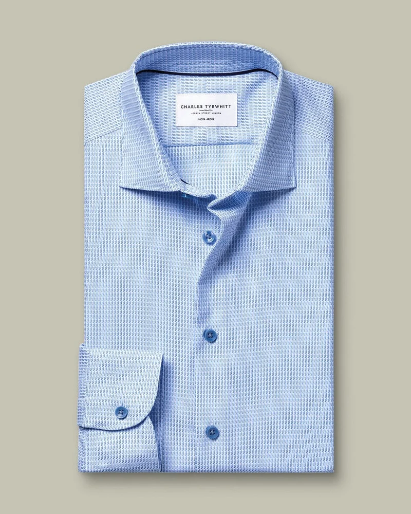 Semi-Cutaway Collar Non-Iron Stretch Texture Slim Fit Shirt – Sky Blue