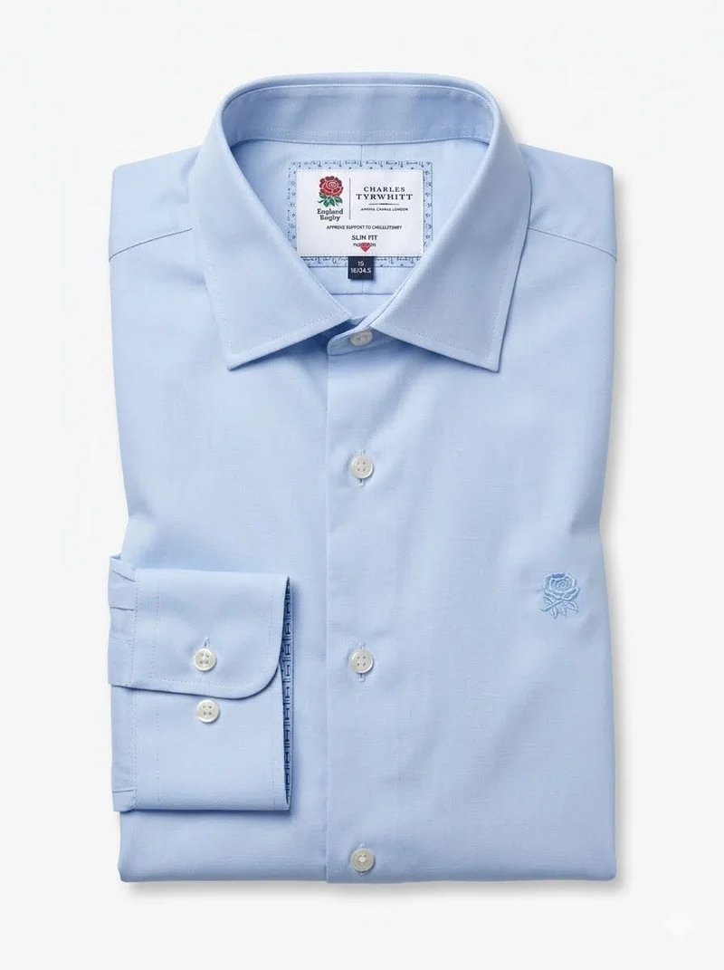 England Rugby Poplin Slim Fit Shirt - Sky Blue