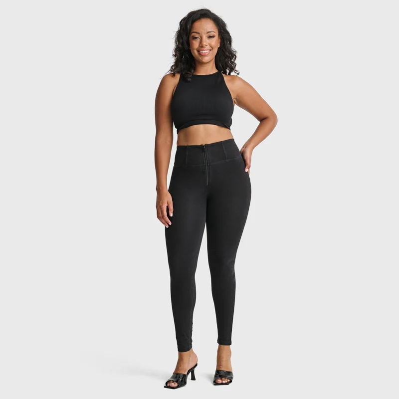 WR.UP Push-Up High Waist Skinny Denim Jeans - Denim Black - Black Seam