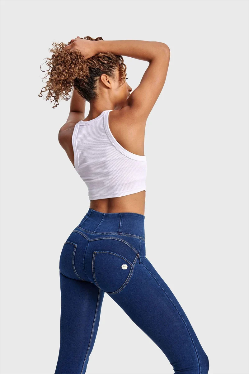 WR.UP Push-Up High Waist Skinny Denim Jeans - Denim Dark Blue - Yellow Seam