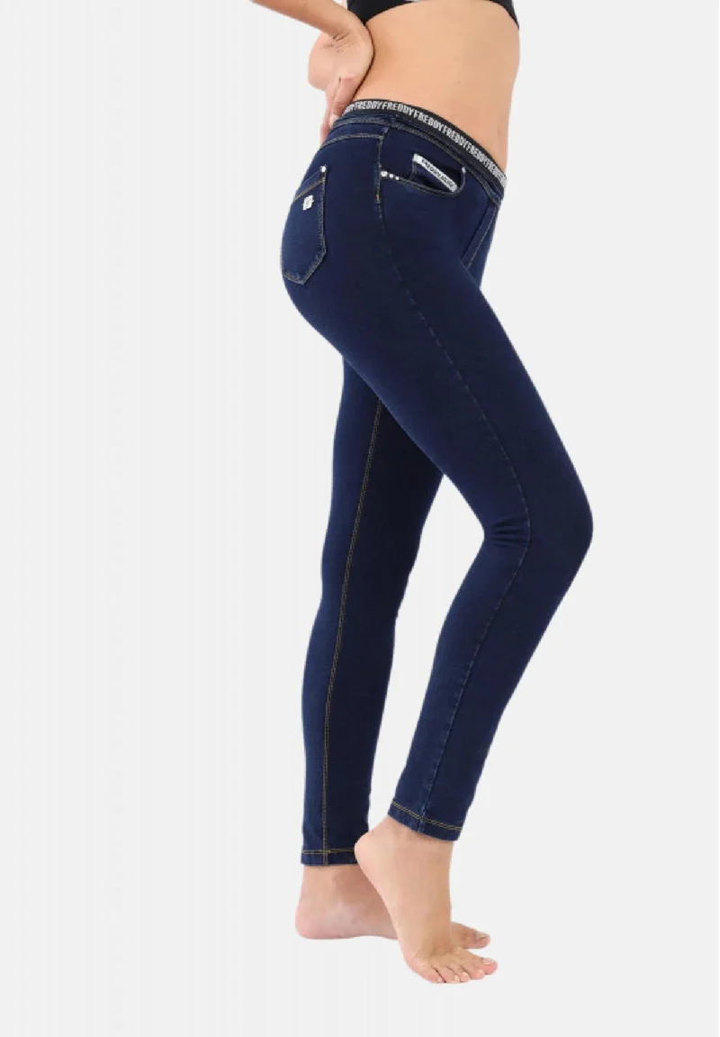 N.O.W. Yoga Mid Waist Skinny Denim Jeans - Denim Dark Blue - Yellow Seam