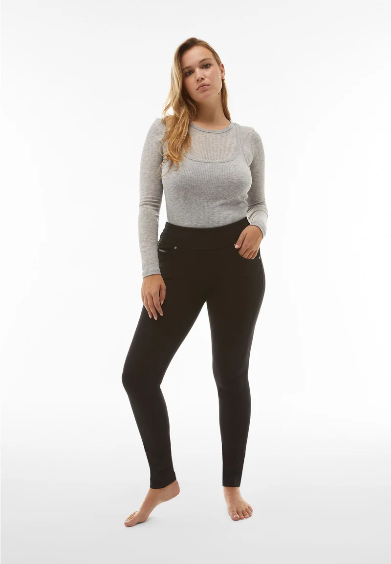 N.O.W. Yoga Mid Waist Skinny Denim Jeans - Denim Black - Black Seam