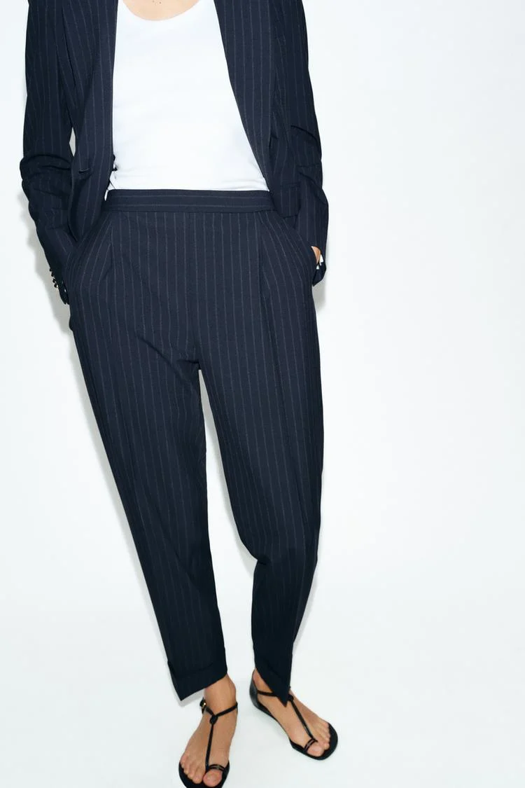 Pinstriped Trousers Navy Blue