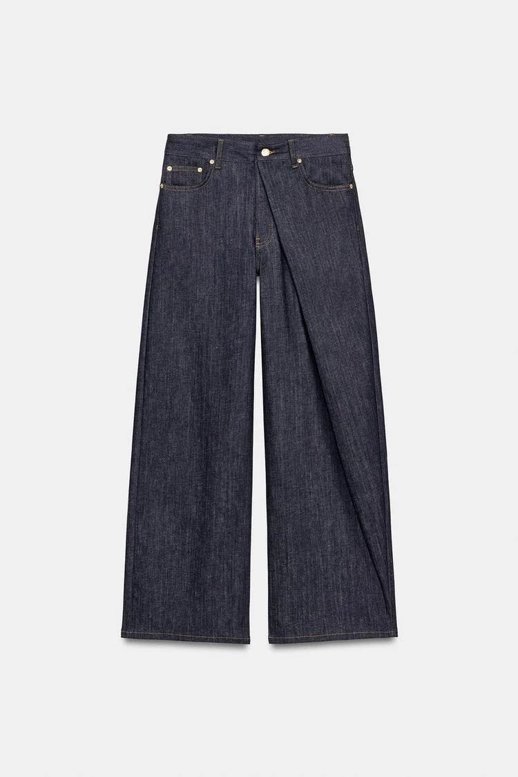Relaxed Pleated Mid Rise Jeans Blue