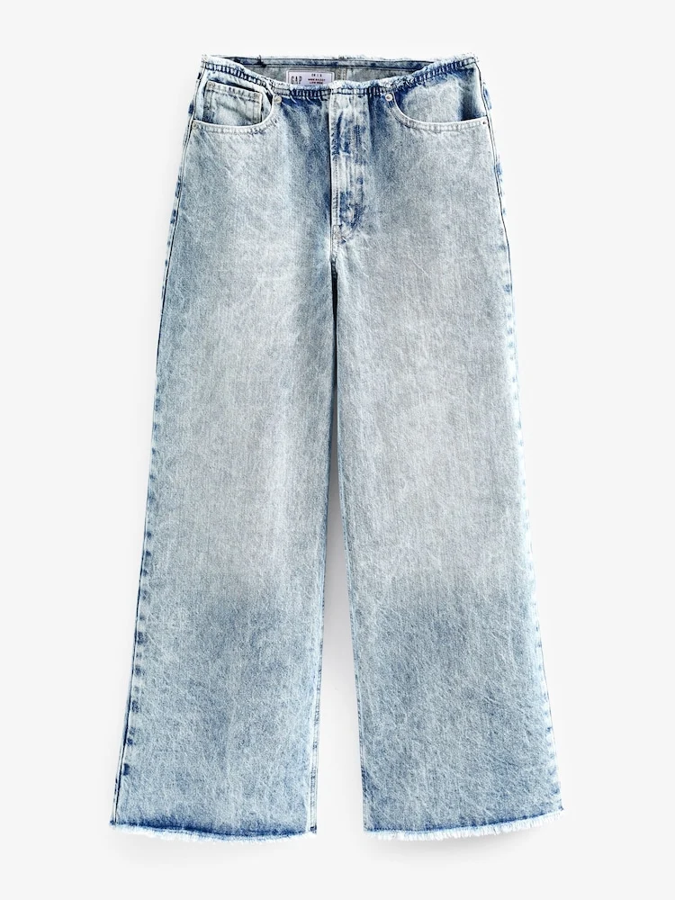 Blue Acid Wash Low Rise Wide Leg Loose Jeans