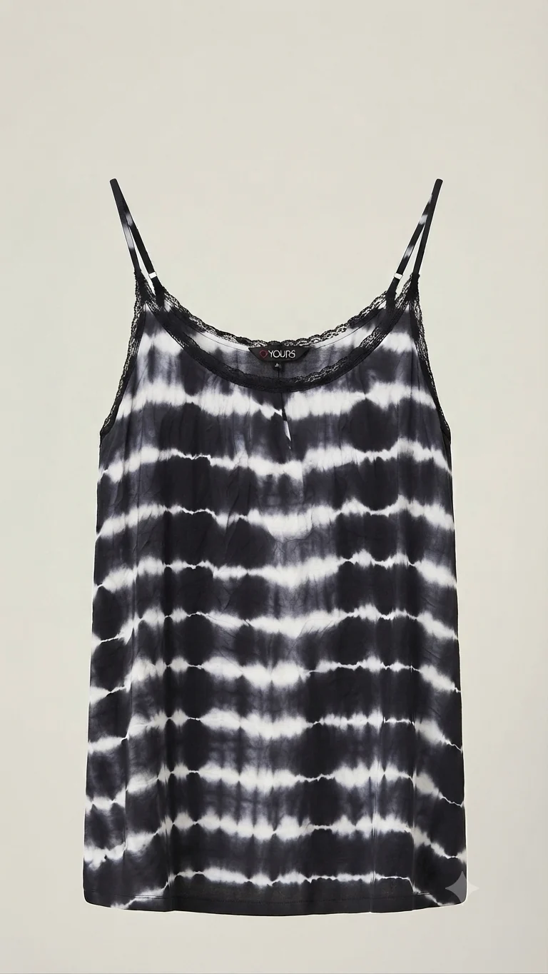 Lace Trim Neck Black and White Tie- Dye Top