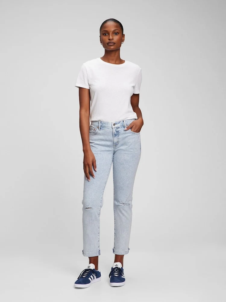 Girlfriend Mid Rise Rip Jean