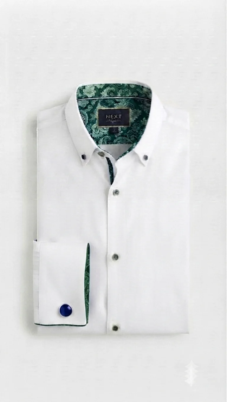 Double-Cuff Paisley Trim Slim Fit Shirt - White