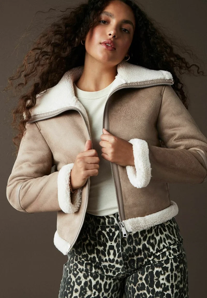 Neutral Regular Fit Leather Jacket