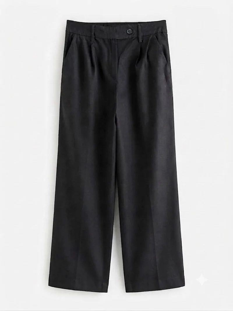 Black Stay Smart Wide Leg Rich Linen Trouser