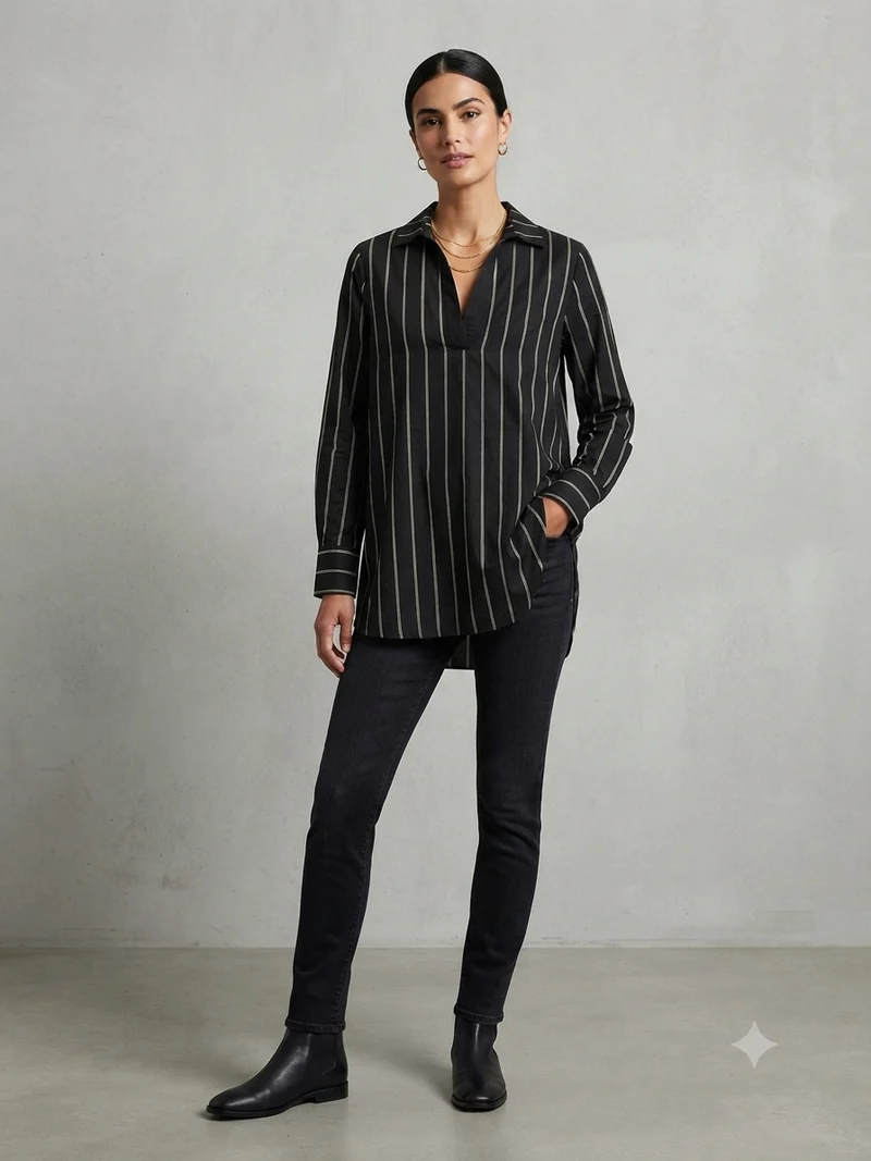 Long Sleeve Cream & Black Stripe Shirt