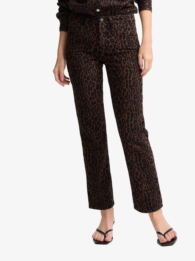 Brown Leopard Print Cropped Denim