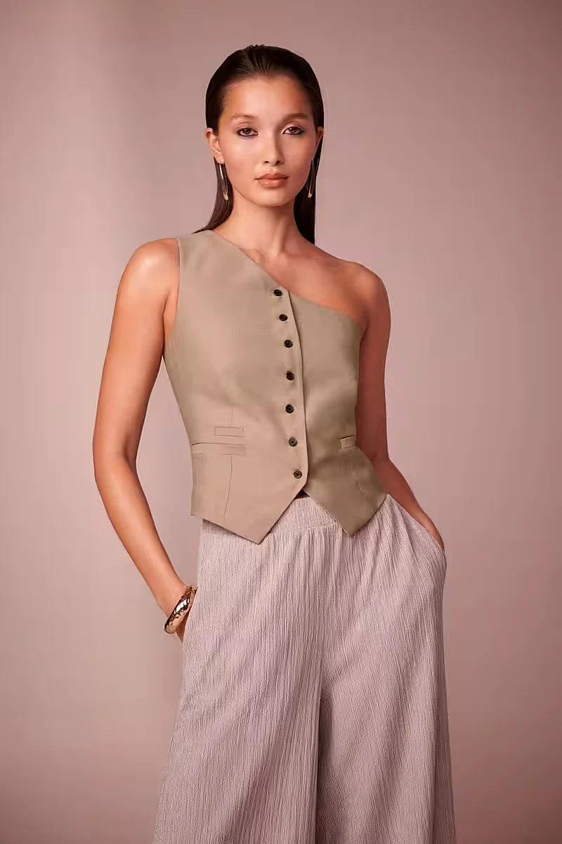 Mink Brown One Shoulder Waistcoat