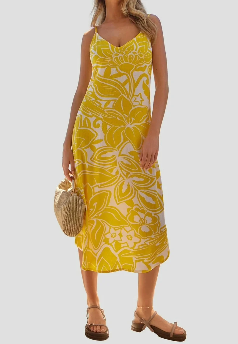 Floral Print Petite Summer Dress - Yellow