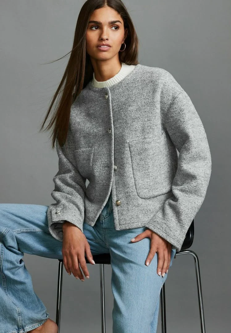 Textured Boucle Lightweight Jacket - Grey