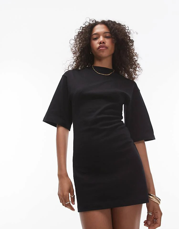 Seamed T-Shirt Mini Dress - Black