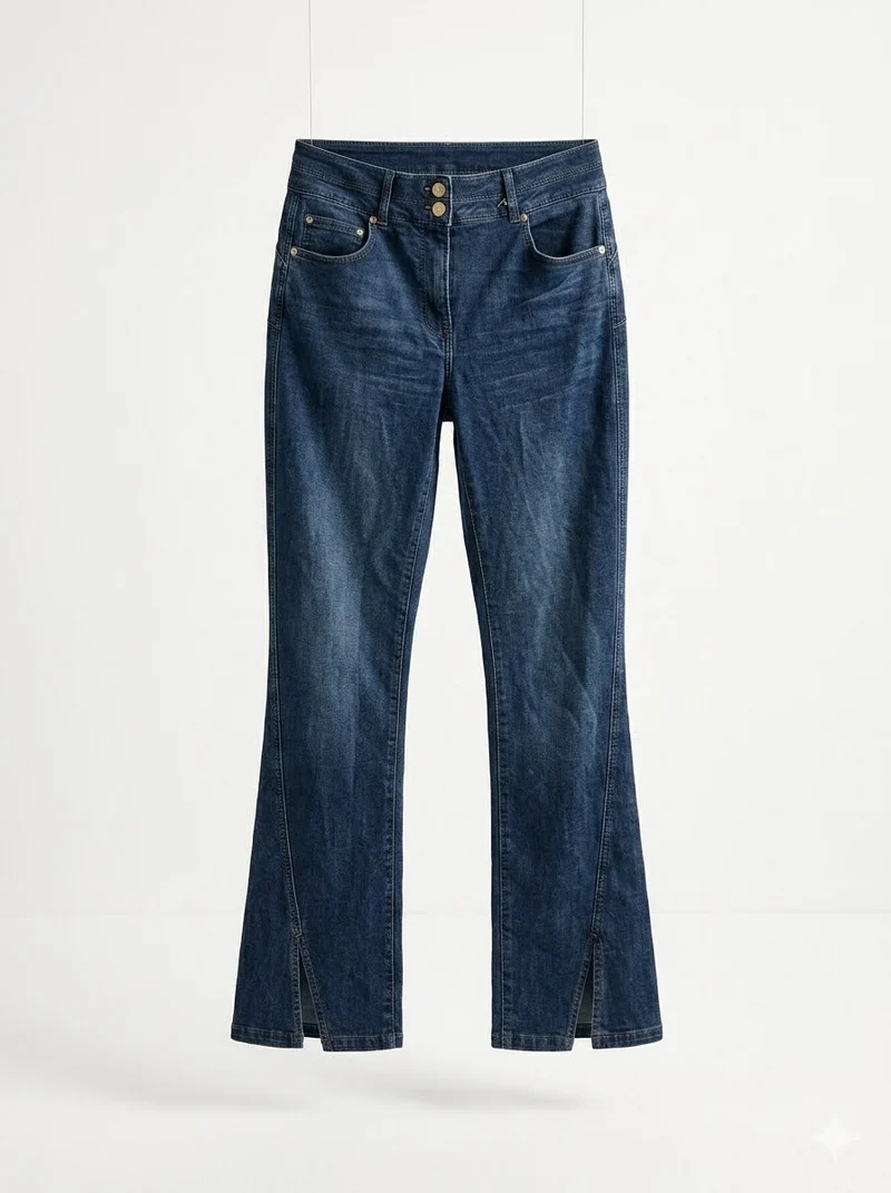 Elevated Flare Slit-Hem Blue Jeans