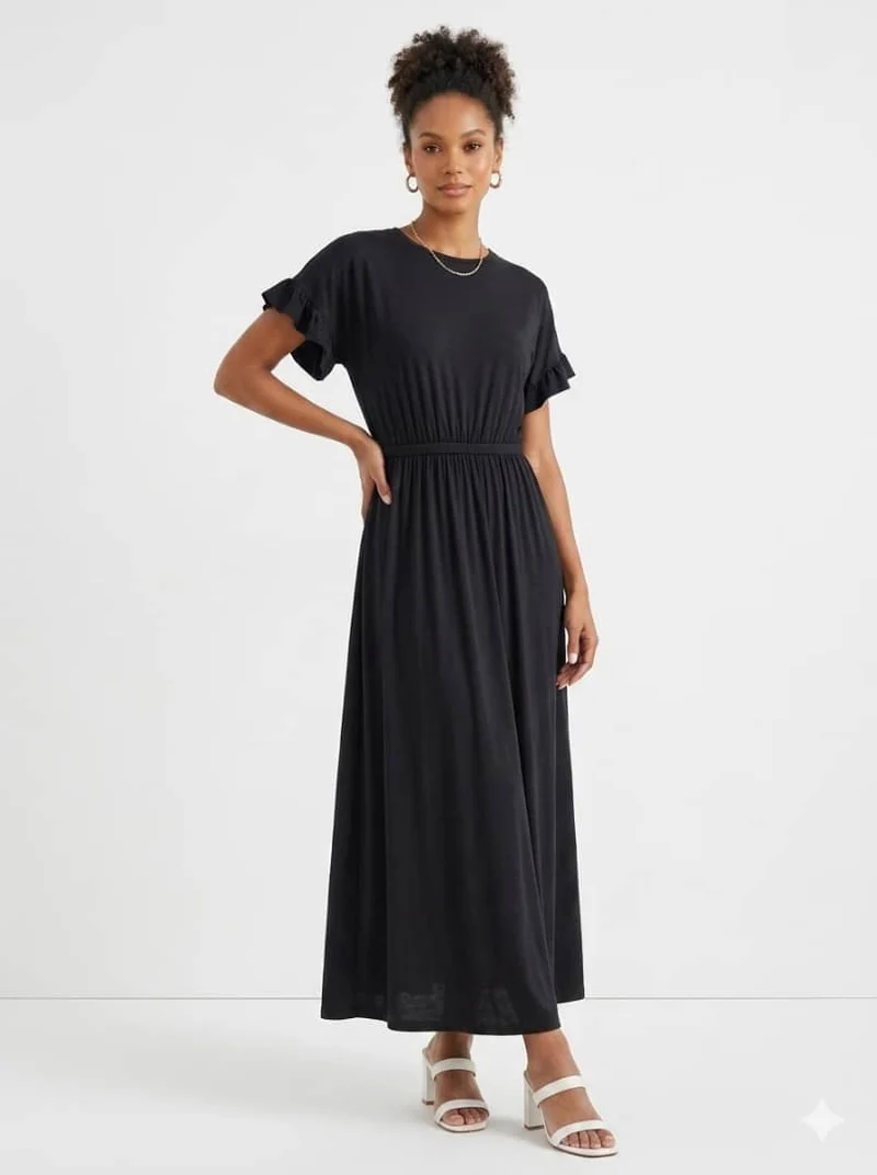 Black Ruffle Sleeve Maxi Dress