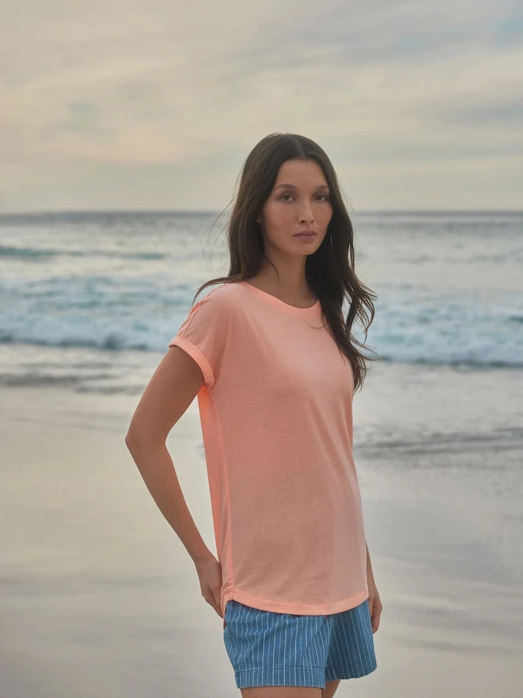 Peach Pink Cap Sleeve T-Shirt Top