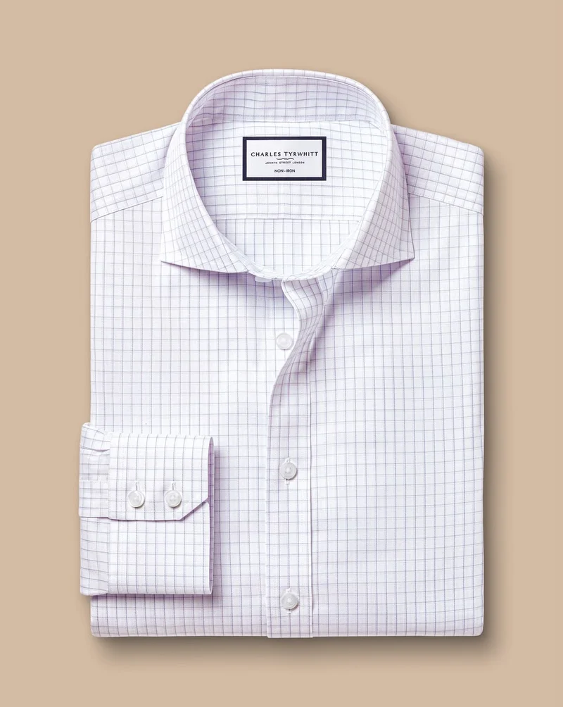 Semi-Cutaway Check Non-Iron Twill Extra Slim Fit Shirt - Lilac Purple
