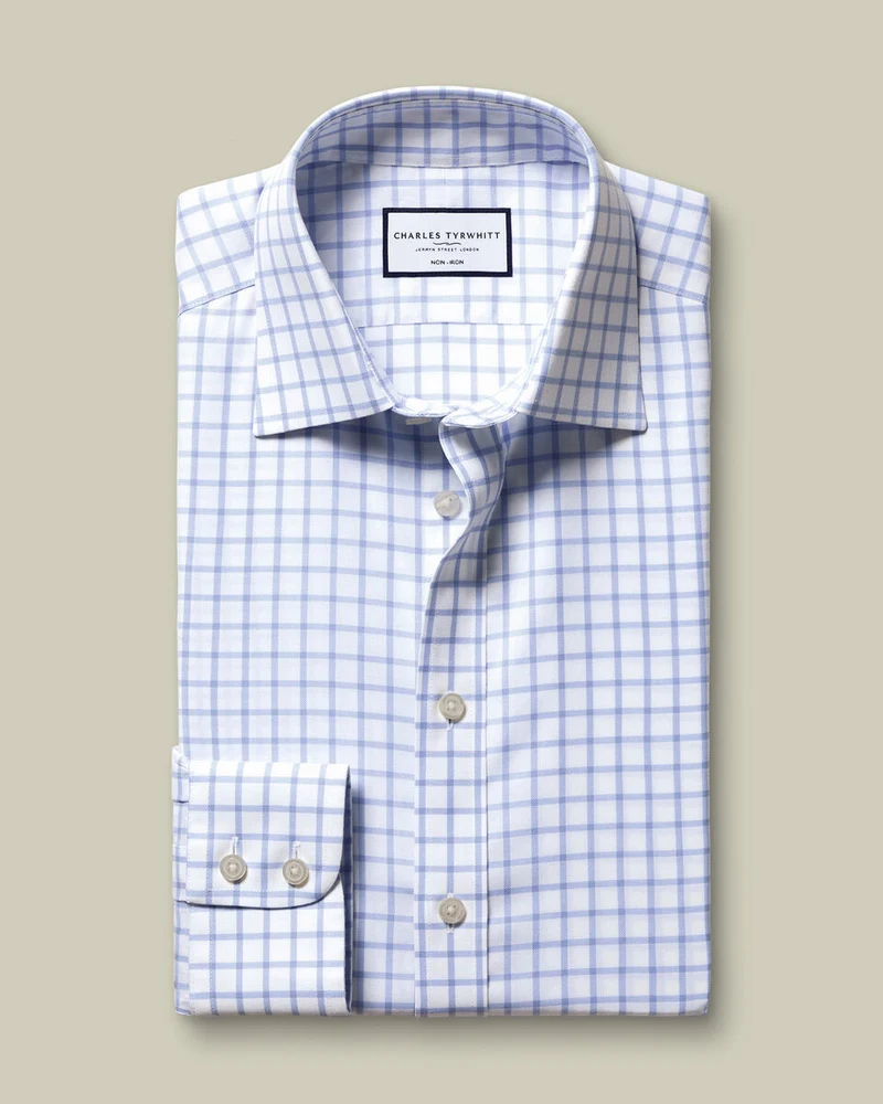 Classic Collar Non-Iron Twill Check Slim Fit Shirt - Sky Blue