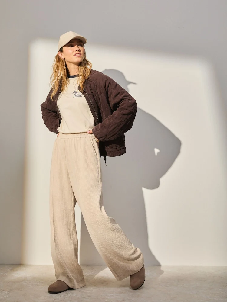 Wide Leg Soft Trousers Ecru