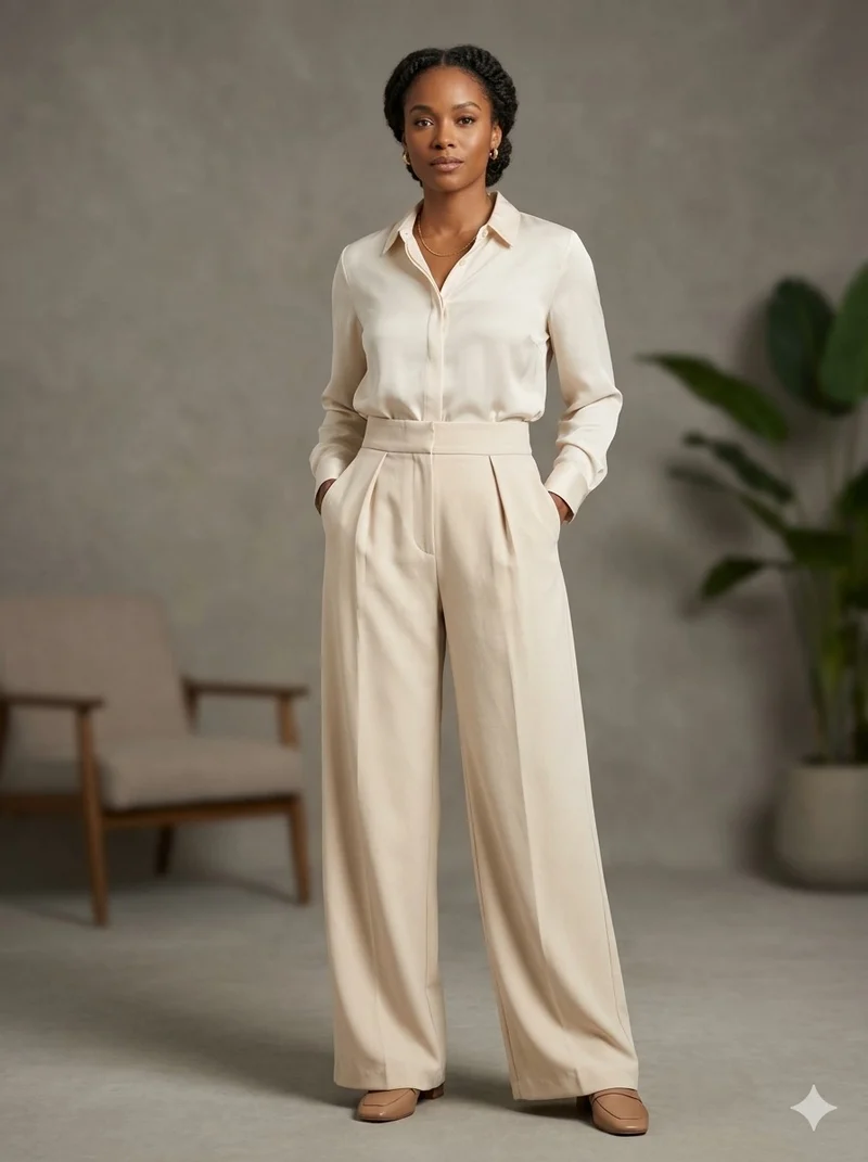 River Island Cream Wide Leg Trousers