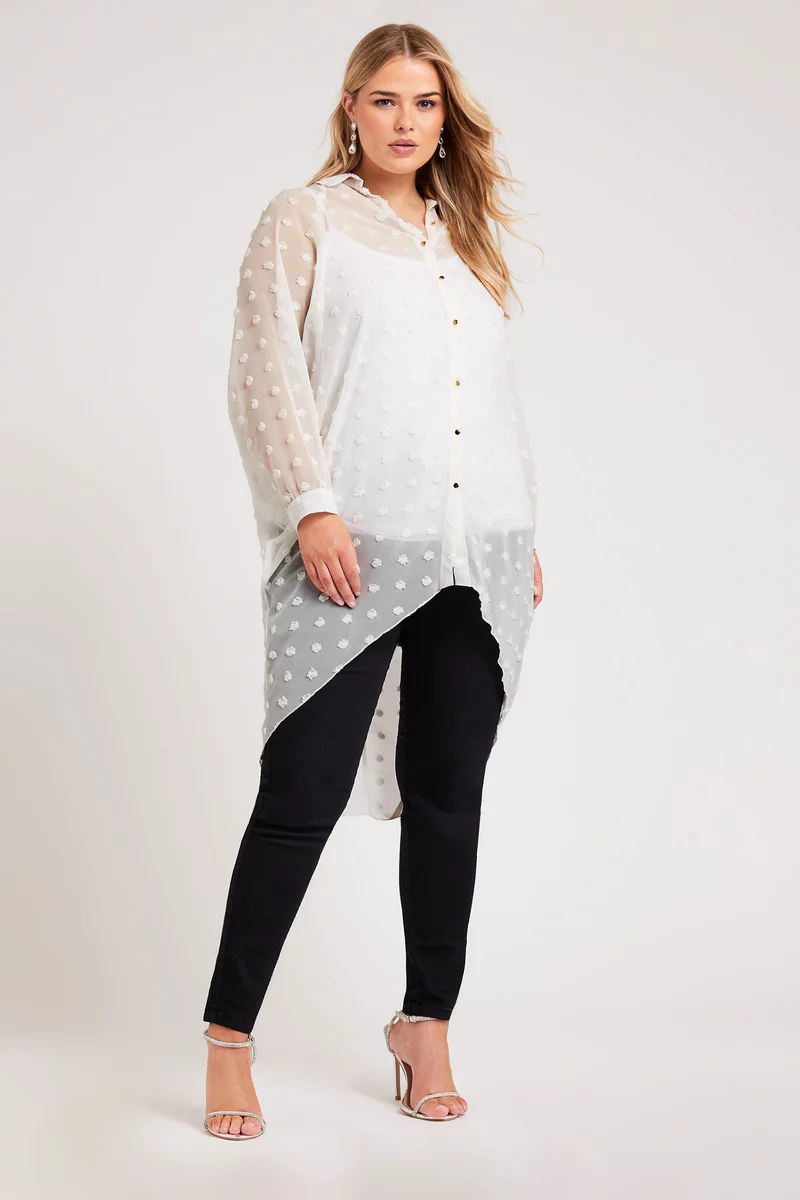 Oversized Textured Spot Longline Shirt