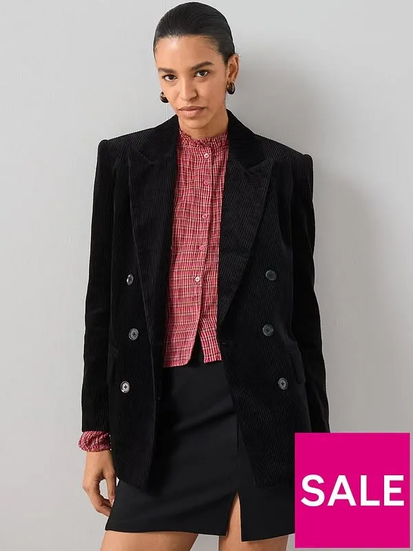 Black Cord Double Breasted Blazer