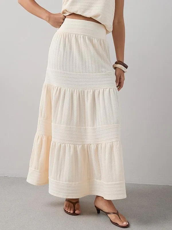 Textured Tiered Co-ord Maxi Skirt Cream