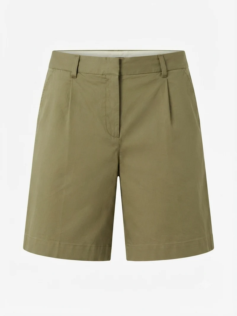 Khaki Tailored Pleated Front Shorts